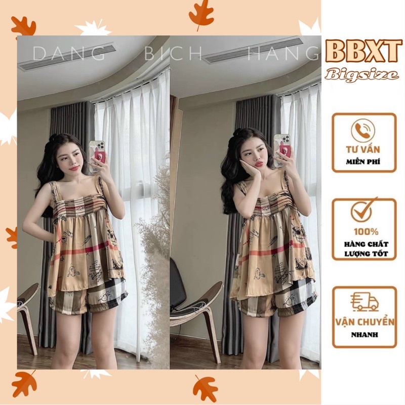 𝐁𝐁𝐗𝐓•𝐁𝐢𝐠𝐬𝐢𝐳𝐞Bộ lụa 2 dây xếp ly ngực BIGSIZE [Ảnh thật mẫu béo]