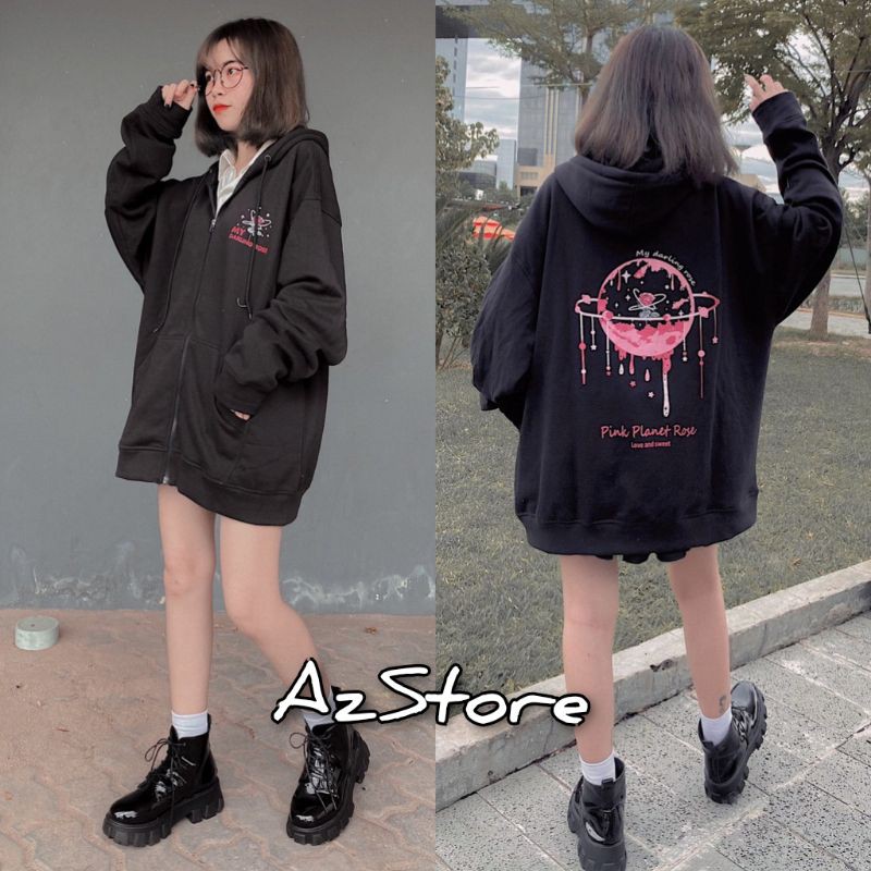 (FREESHIP) ❤ Áo khoác hoodie dây kéo form rộng PLANET ulzzang (ẢNH THẬT) (AHD001)