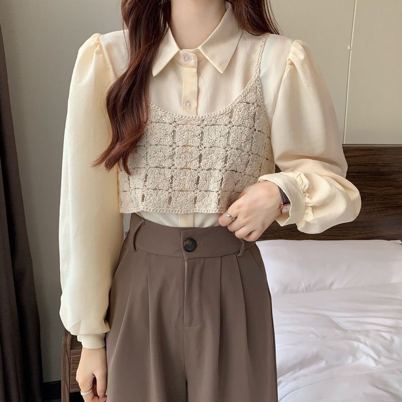 Set Áo Voan Tay Phồng + Áo Hai Dây Và Quần Ngắn Thời Trang Nữ Tính