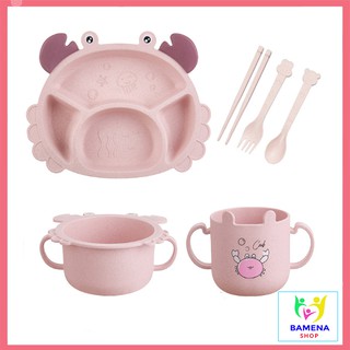 Khay ăn cơm cho bé chất liệu lúa mạch an toàn hình cua sinh động đáng yêu