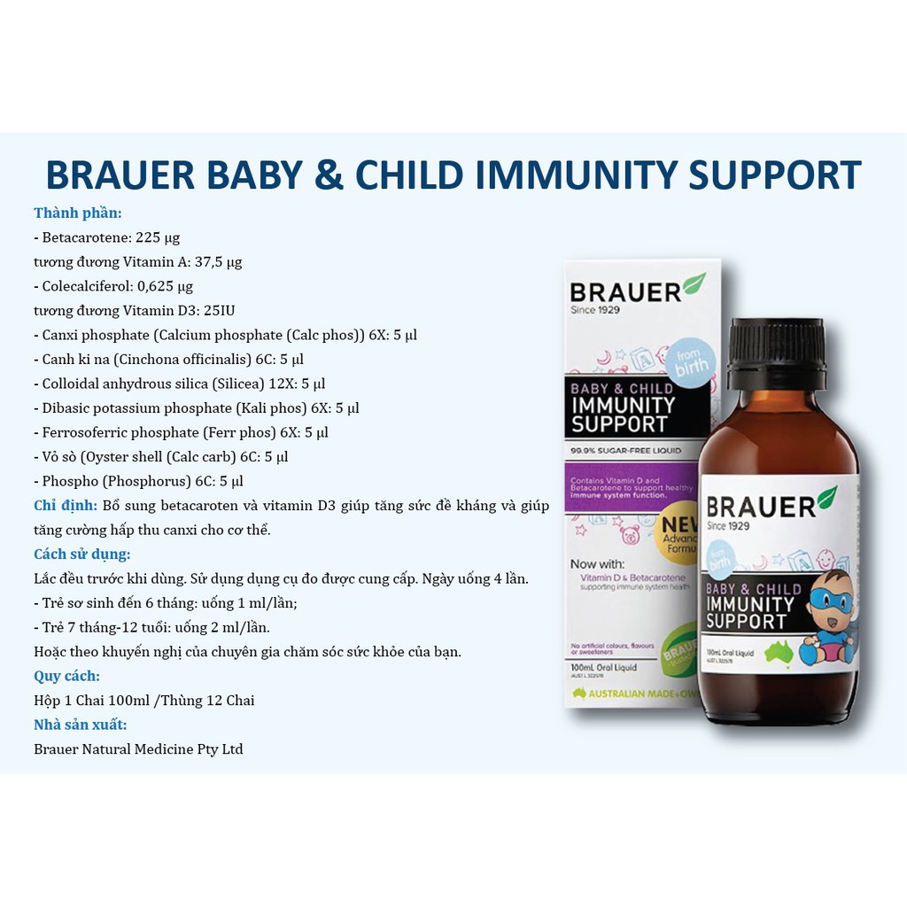 Siro tăng đề kháng Brauer Baby &amp; child Immunity Support - Úc