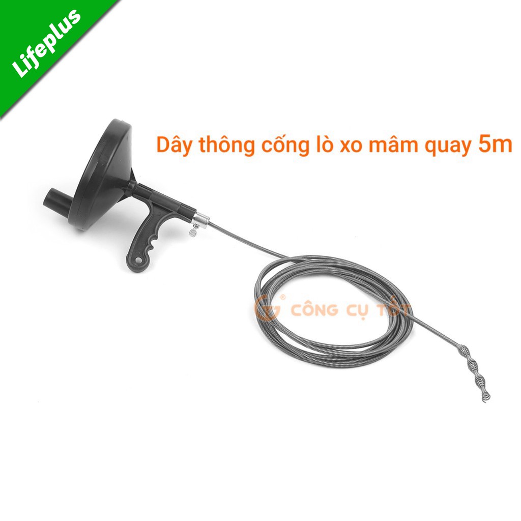 Dụng cụ thông cống, thông tắc bồn cầu, dây thông cống lò xo mâm quay bằng thép dài 5m dễ sử dụng