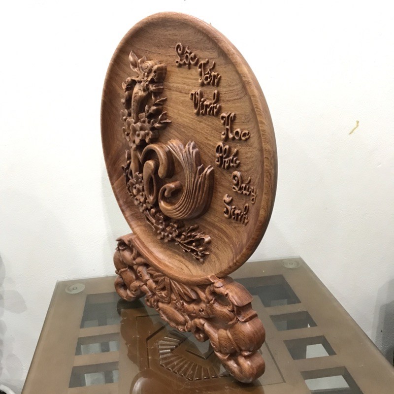 Trang đĩa chữ Lộc / Lộc tấn vinh hoa phú quý sinh Lộc bằng gỗ Hương nguyên khối 100% _ kích thước 40 - HAHANCO