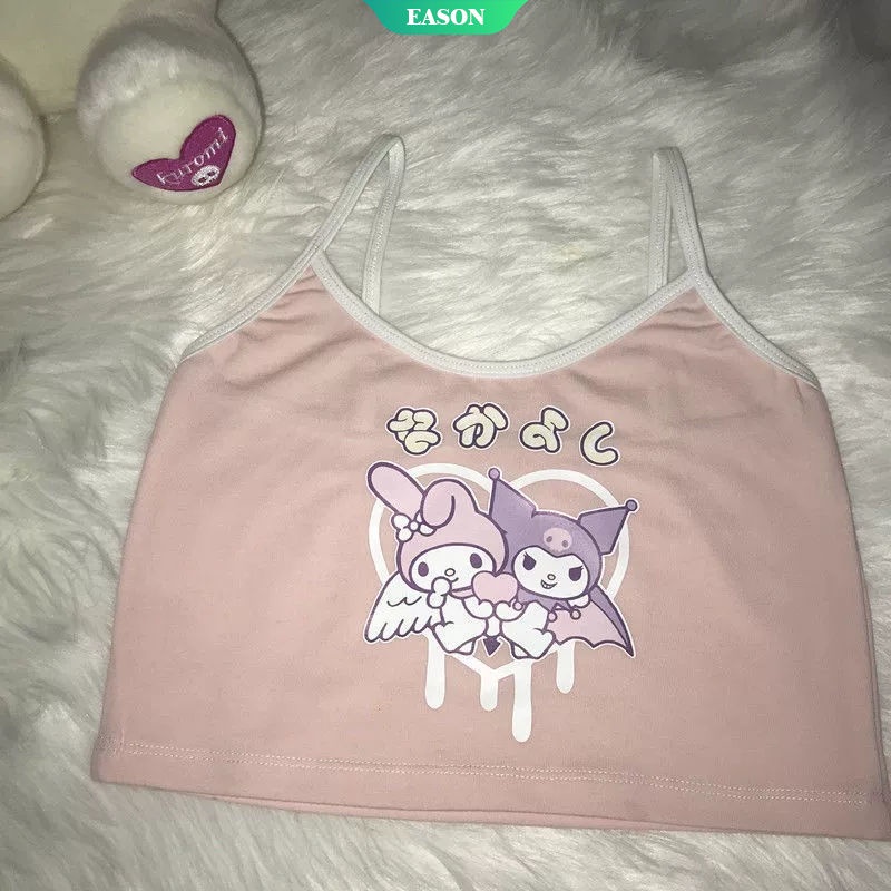【3 Màu】áo Croptop Hai Dây Dáng Ôm In Họa Tiết Cho Bé Gái