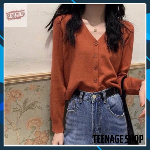 Áo cardigan cổ V cài khuy phong cách nhẹ nhàng nữ tính freesize