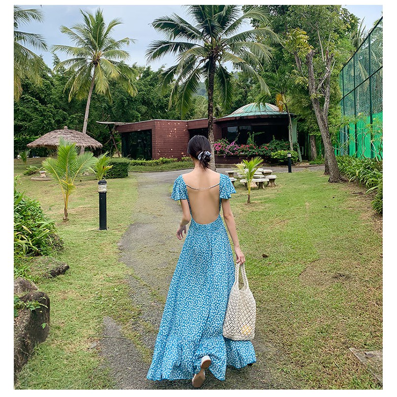 ( SẴN HÀNG LOẠI 1) ĐẦM MAXI VÁY MAXI HOA XANH HỞ LƯNG SEXY QUẢNG CHÂU | BigBuy360 - bigbuy360.vn