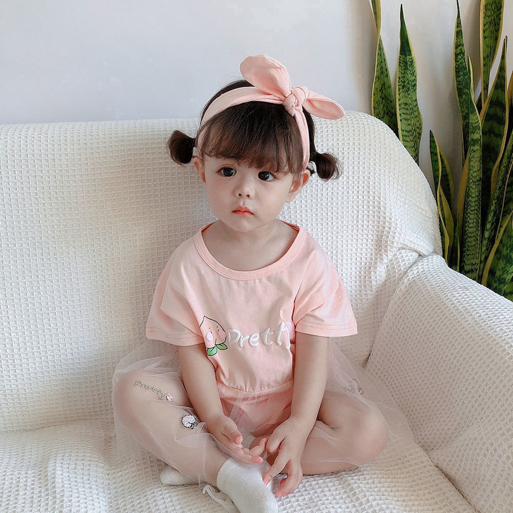 Bộ Áo Liền Quần Tulle Công Chúa Phong Cách Hàn Quốc Kèm Băng Đô Dành Cho Bé Gái Sơ Sinh