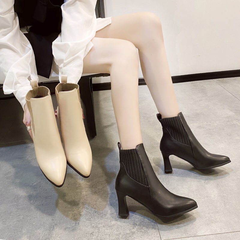 Giày Bốt Cao Gót Mũi Nhọn Co Giãn Phong Cách Âu Mỹ Thời Trang Thu Đông 2020 | BigBuy360 - bigbuy360.vn