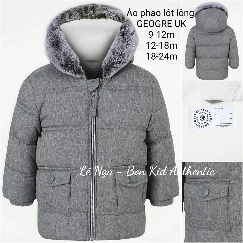 Áo phao nhẹ lót lông bé trai GEOGRE_UK chính hãng sz 9-12m, 12-18m, 18-24m