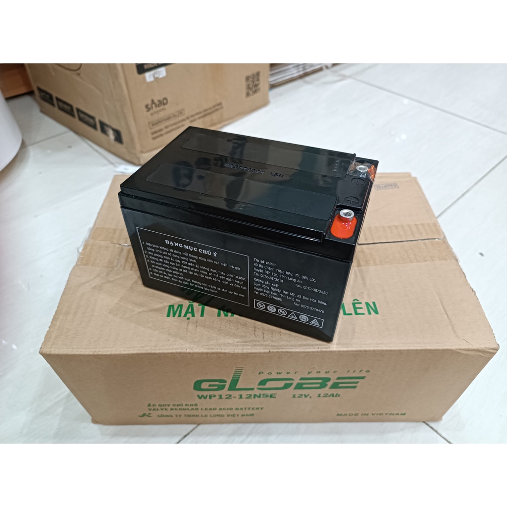 Bình Ắc Quy Xe Đạp Điện GLOBE WP12-12NSE 12V12AH cọc vít, ẮC QUY dùng cho loa kéo, bình phun thuốc, ups, thang máy