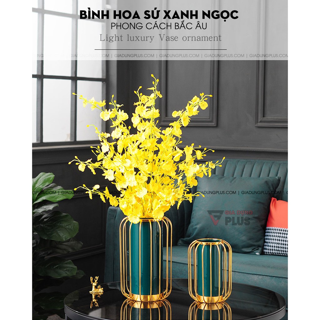 Bình hoa sứ sang trọng xanh ngọc lục bảo, phong cách Bắc Âu trang trí phòng khách &amp; bàn ăn