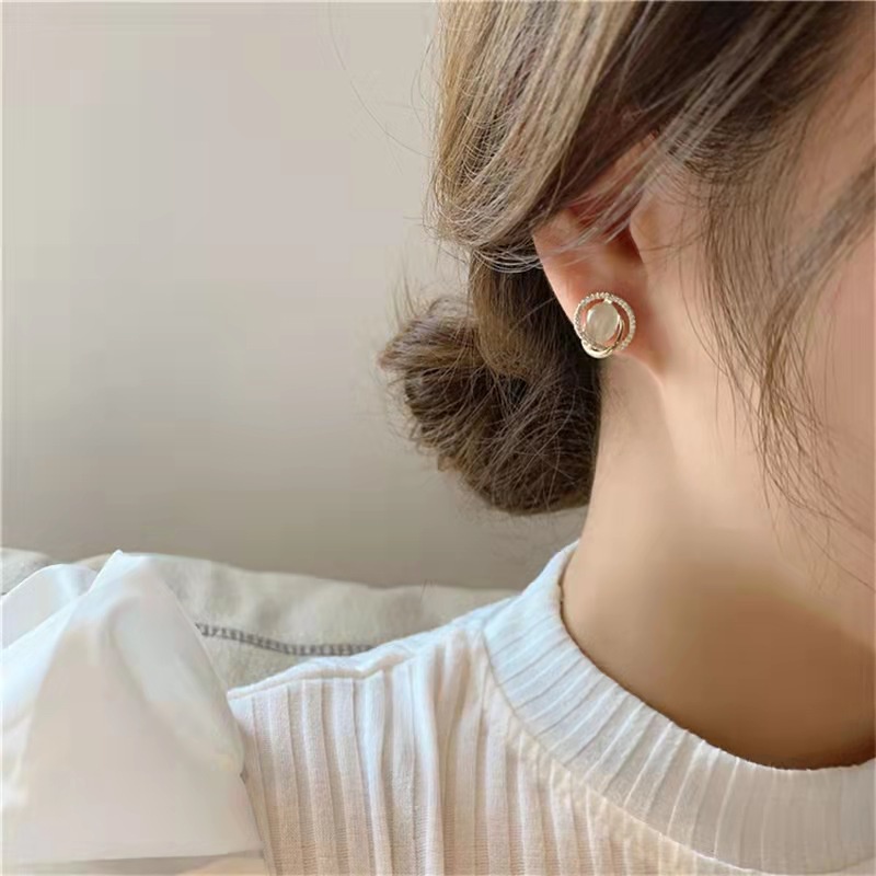 Bông Tai Mạ Bạc 925 Đính Đá Opal Phong Cách Retro Hàn Quốc