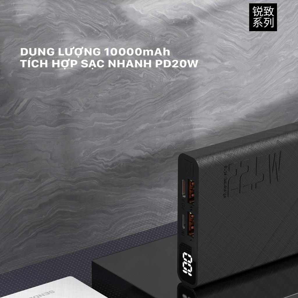 Sạc Dự Phòng Siêu Nhanh 22.5W Sendem PH03 10000mAh  Có Led Báo Phần Trăm Pin, Dung Lượng Cao PH03