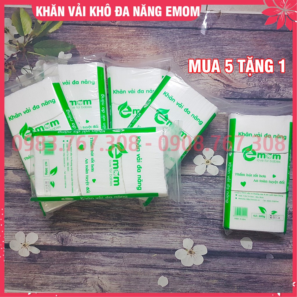 [MUA 5 TẶNG 1] COMBO 5 Bịch Khăn Vải Khô Đa Năng Emom 300gram - 8938517691041x5