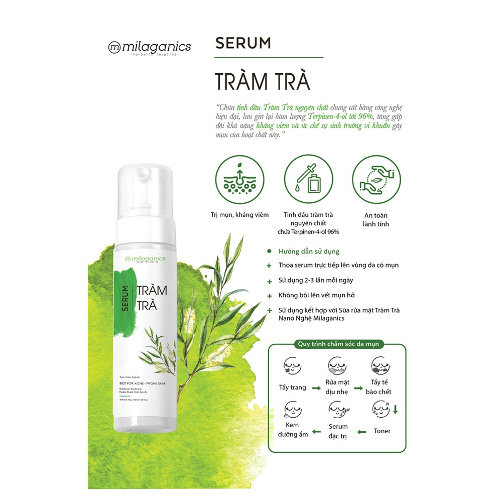 Serum Milaganics Tràm Trà Giảm Mụn Làm Mờ Vết Thâm 30ml