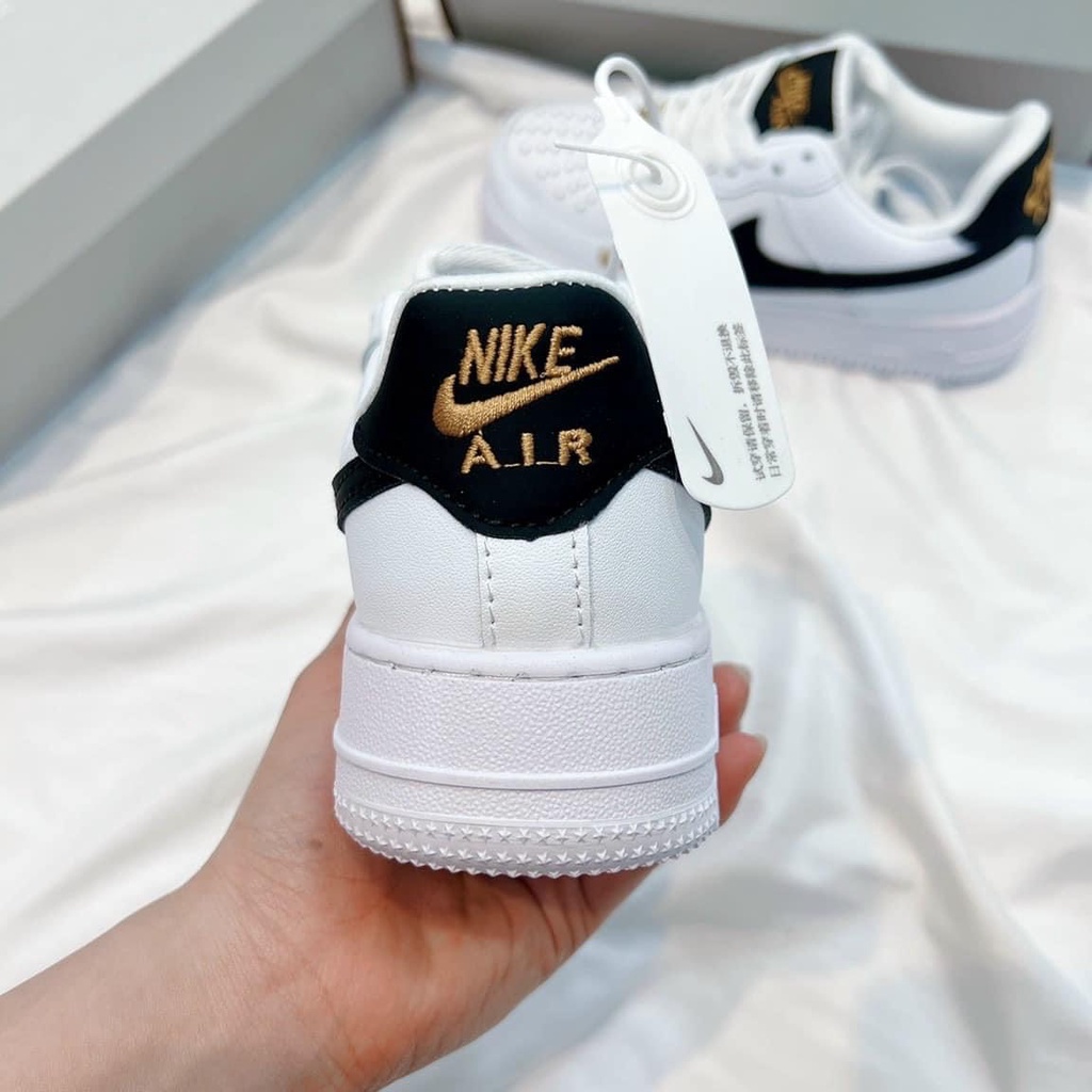 Giày Sneaker air force 1 low trắng vệt đen logo thêu vàng ,  Giày thể thao af1 07 Essential White Black Gold 2022