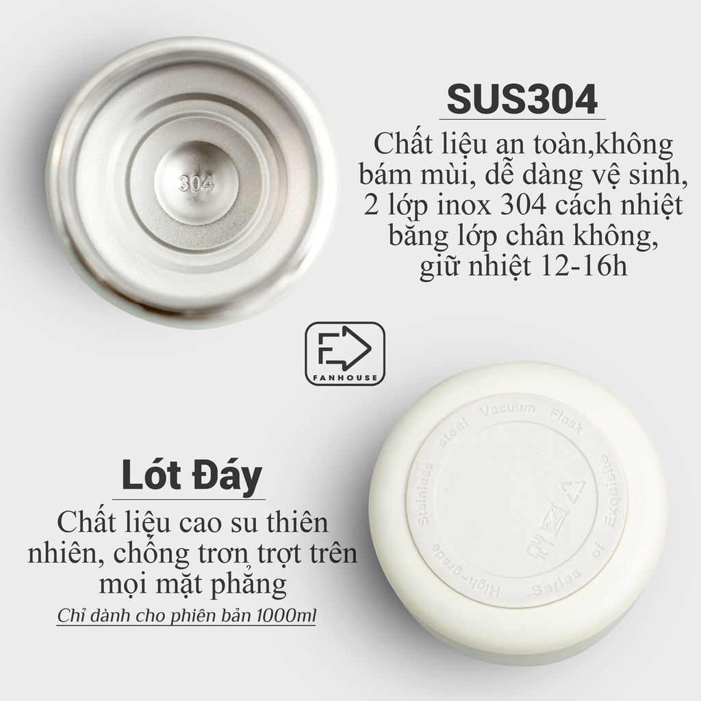 Bình giữ nhiệt Ulike 1000ml bình nước khắc tên có ống hút inox 304 giữ nhiệt 12h tặng Sticker trang trí