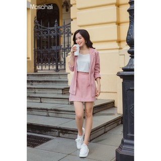 Set vest kẻ hồng (Áo vest+chân váy)