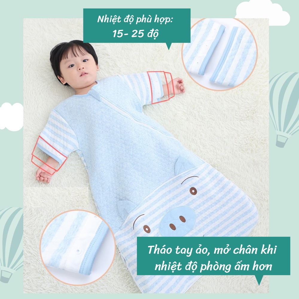 [Dày Ấm] Túi Ngủ Mùa Đông Cho Bé - Túi Ngủ Trẻ Em Trần Bông Cotton Sợi Tre (Tay Tháo Rời, Mở Chân)