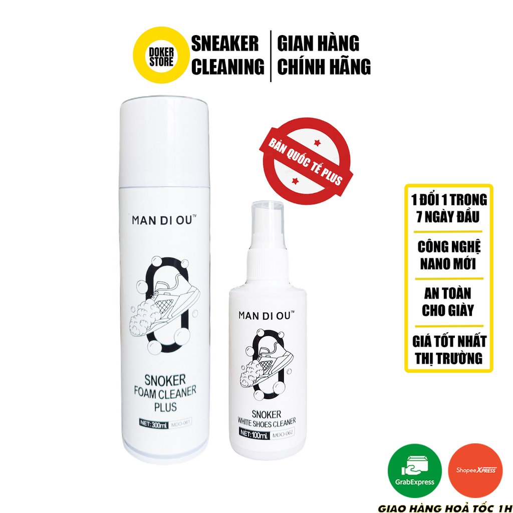 Chai xịt bọt SNOKER vệ sinh giày thể thao sneaker BẢN QUỐC TẾ giặt khô giày trắng, thể thao, da