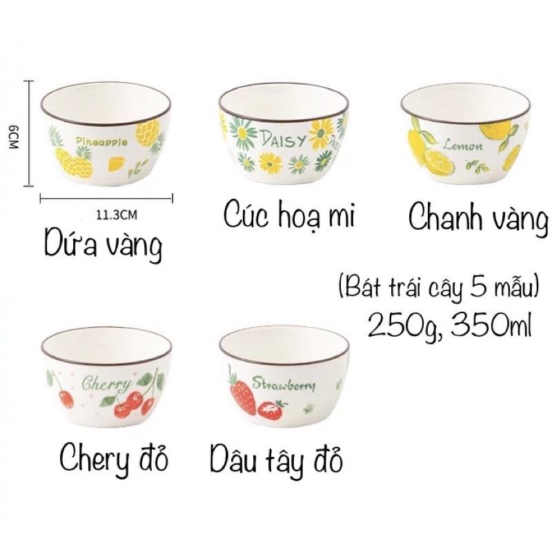 Bát cơm trái cây sứ sạch, bát ăn chè, súp hoa quả siêu xinh (dáng vuông)