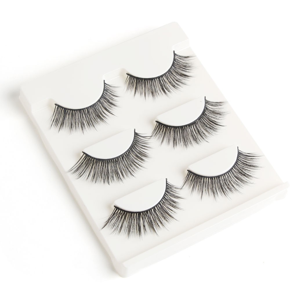 Bộ 3 Cặp 3D Lông Mi Giả（Với hộp）Trang điểm Lông mi giả Handmade Tóc con người Tự nhiên，ông mi mềm sợi tơi, có độ cong sẵn MAGEFY