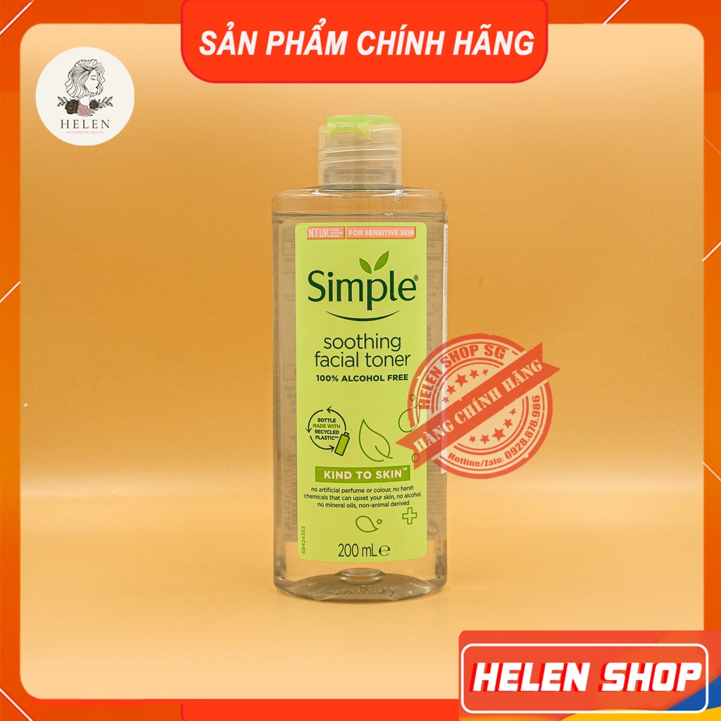 Nước Hoa Hồng Simple Toner Làm Dịu và Cân Bằng Độ Ẩm Cho Da - Lành Tính Không Chứa Cồn 200ML