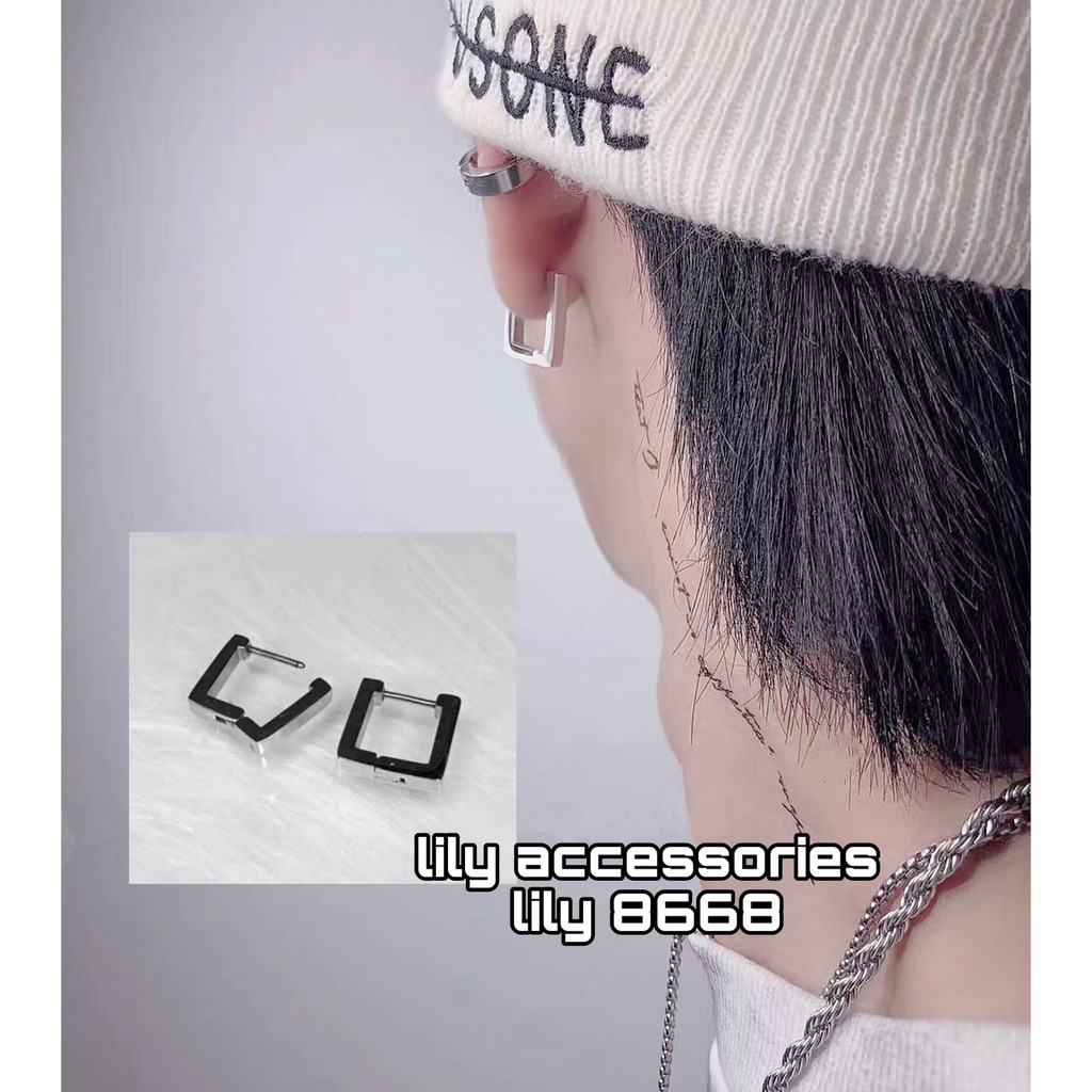Thick Square Earring khuyên tai titan ô vuông không gỉ không đen không dị ứng nam nữ unisex