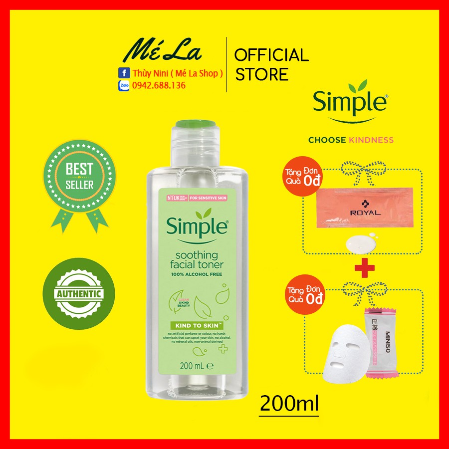 ✅[NHẬP KHẨU] Nước Hoa Hồng Simple Kind To Skin Soothing Facial Toner 200ml