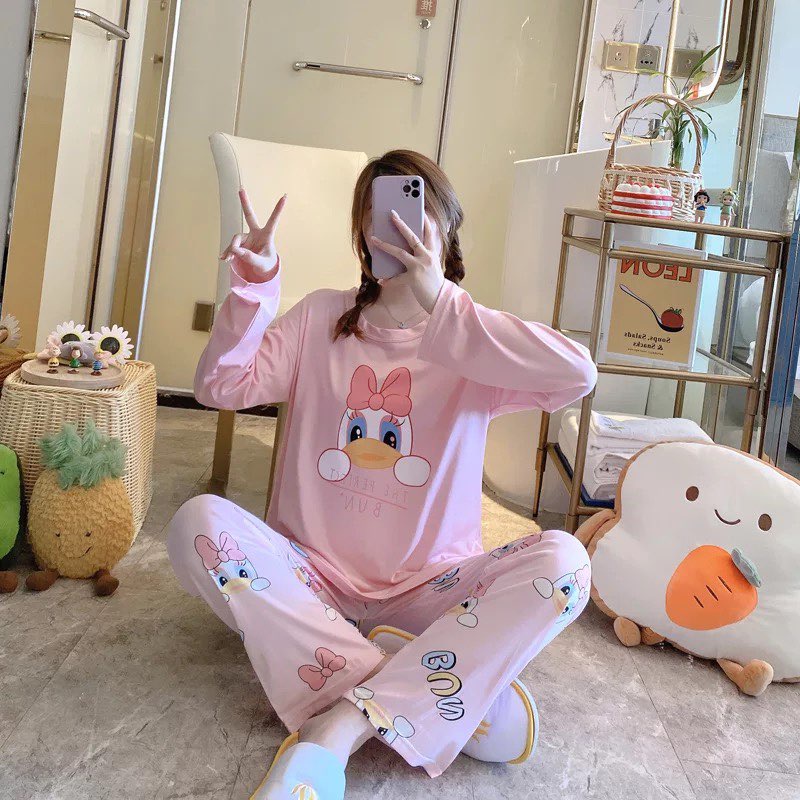 [Sẵn] Đồ bộ thun tay dài Quảng Châu, pijama quần dài, đồ mặc ở nhà họa tiết hoạt hình dễ thương | BigBuy360 - bigbuy360.vn