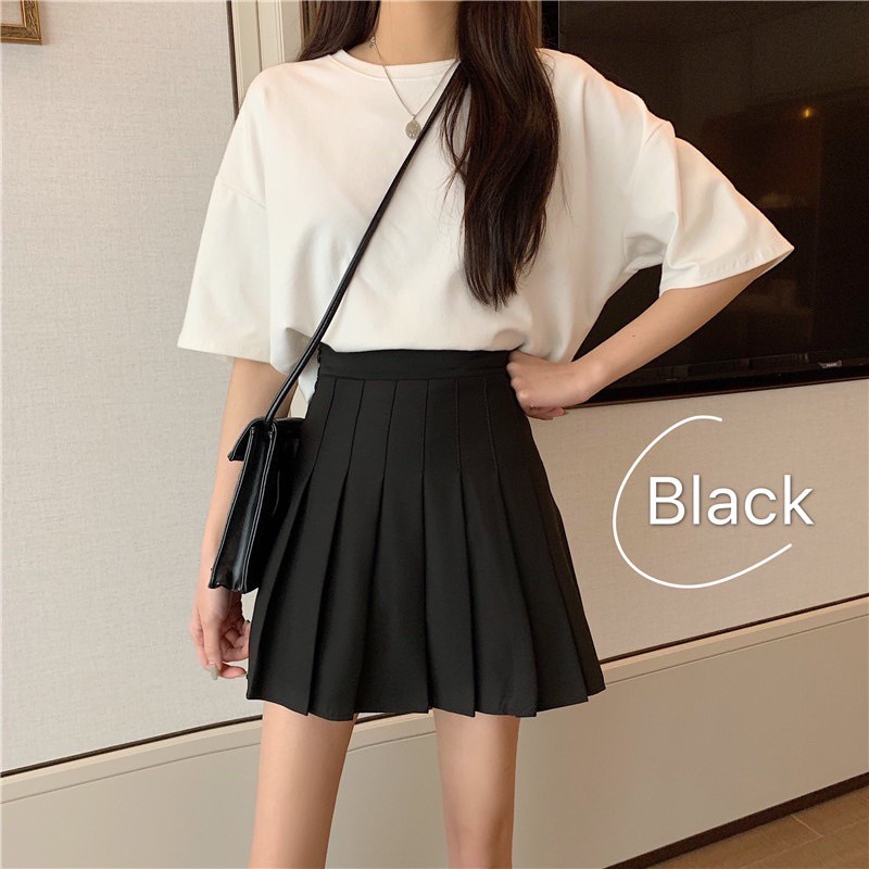 Chân váy tennis xếp ly màu trắng đen xếp li skirt cạp lưng cao ngắn chữ a phong cách ulzzang-Minxy sop