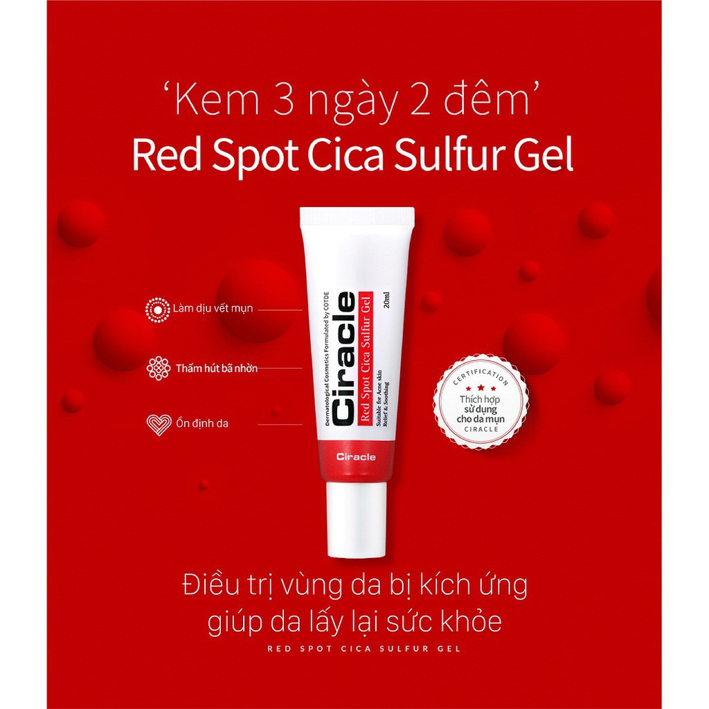 Gel Giảm Mụn Cấp Tốc 3 Ngày 2 Đêm Ciracle Red Spot Cica Sulfur Gel