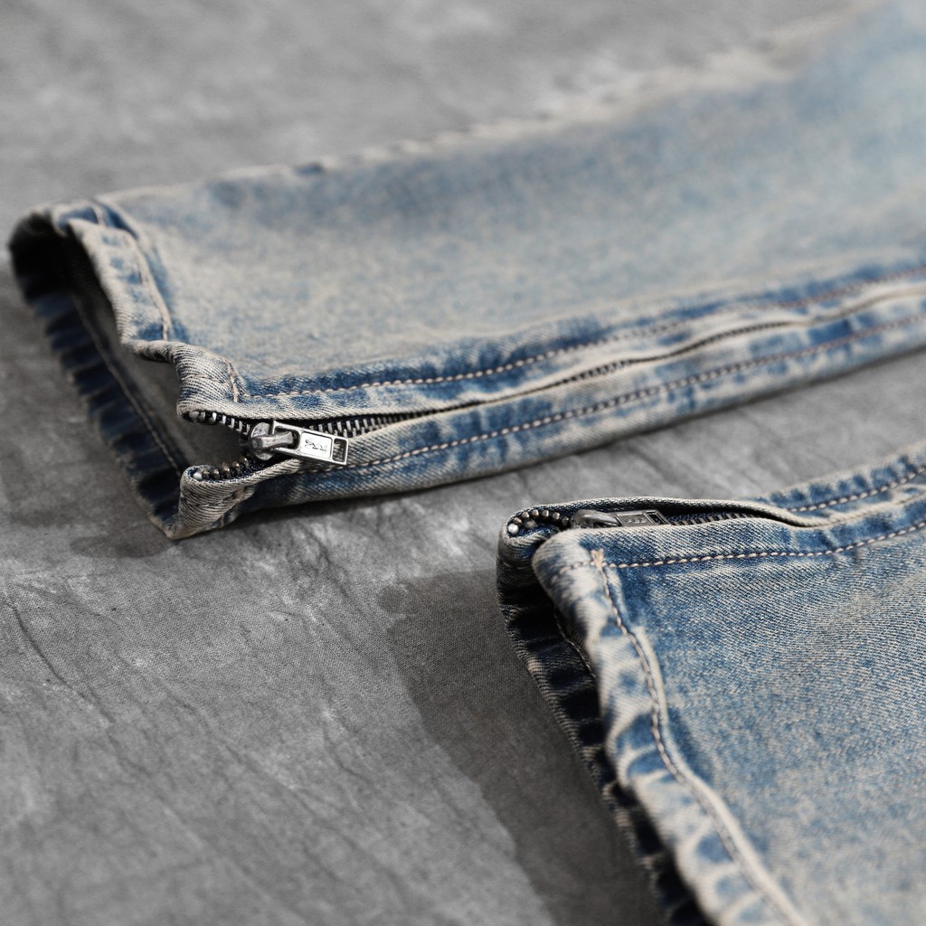 Quần jean nam streetwear cao cấp FNOS Z17 màu xanh wash bụi form slimfit có zip jean co giãn | BigBuy360 - bigbuy360.vn