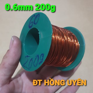 Dây đồng cuộn (0.6mm 200g). Dây đồng quấn biến áp cơ, biến áp xung, biến áp 220v. Dây đồng 0.6mm bọc emay cách điện
