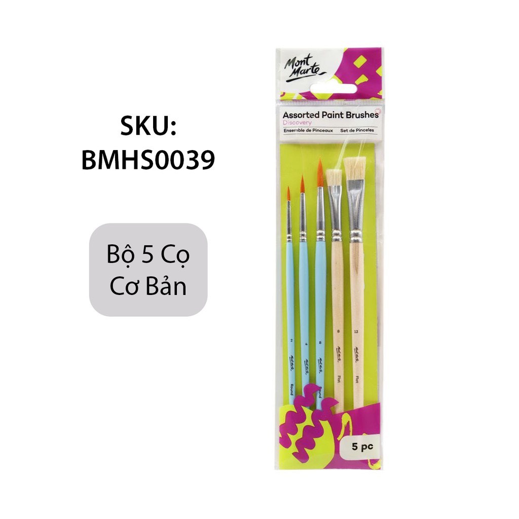Bộ 5 cọ vẽ Màu nước Màu acrylic Mont Marte BMHS0039