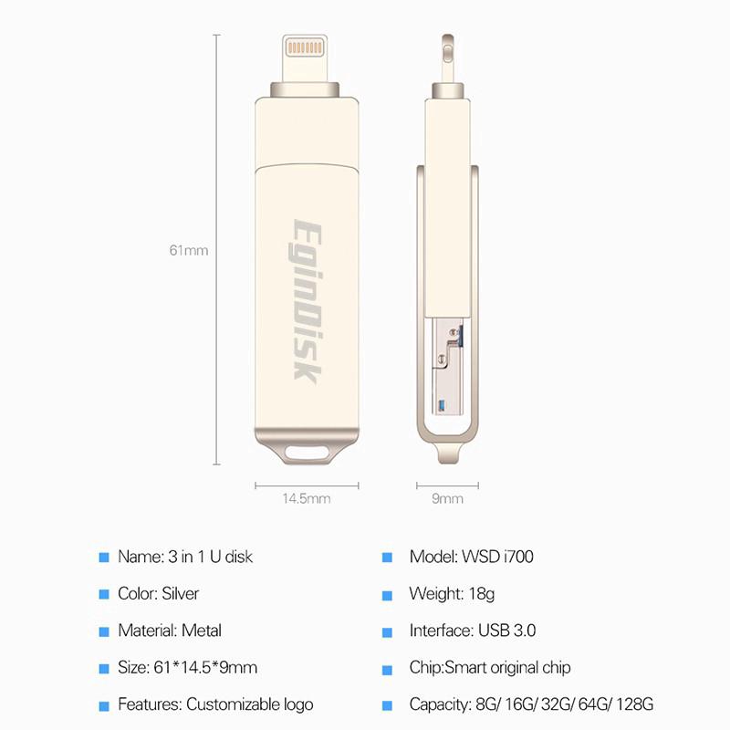 OTG Usb Flash Drive 128GB For iPhone / iPad / Android Phone USB 3.0 Flash Disk