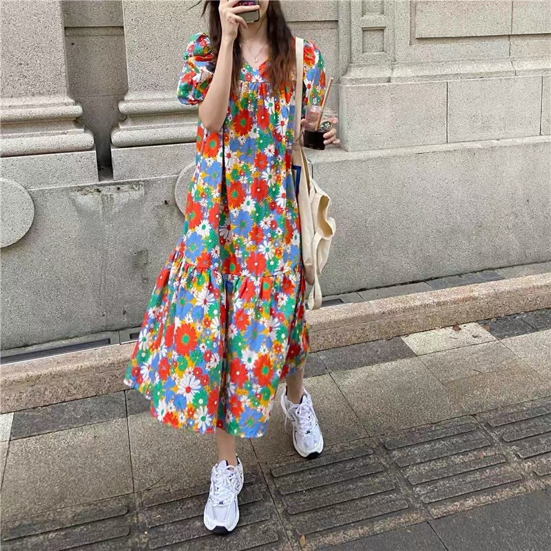 Váy hoa maxi mùa hè mát mẻ ulzzang Hàn Quốc [Yannie]