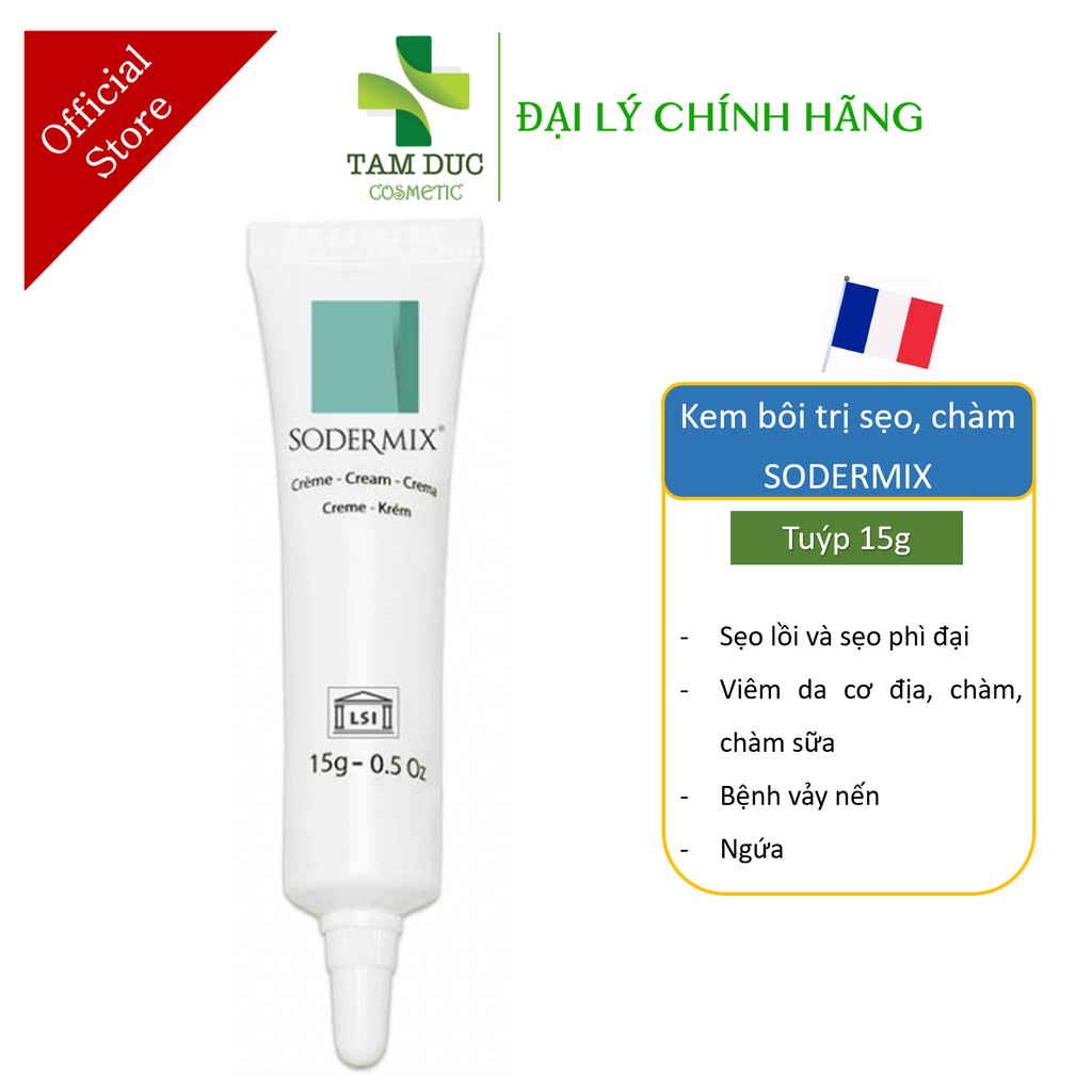 ✅ SODERMIX CREAM 15gr  Kem bôi mờ sẹo lồi, sẹo phì đại, chàm Sodemix từ Pháp