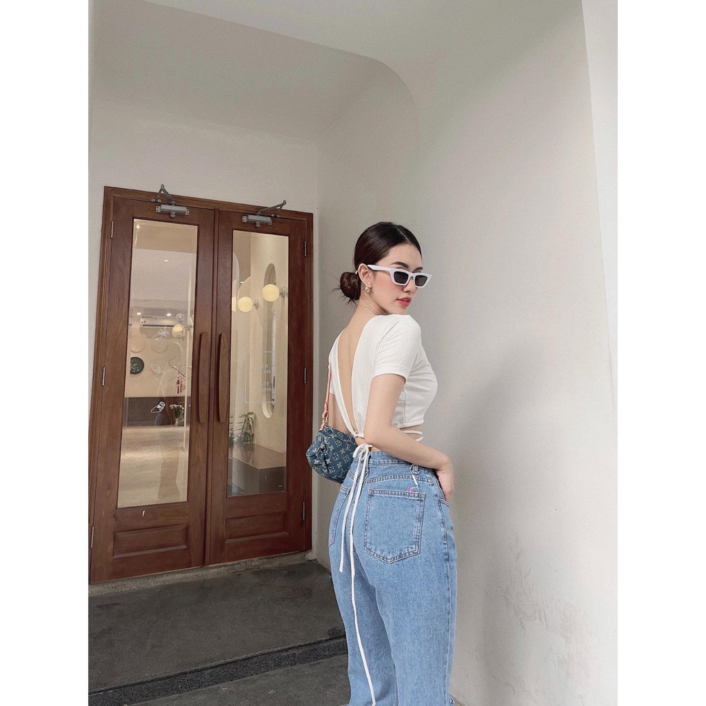 [Mã 11FASHIONSALE1 giảm 10k đơn 50k] Áo Croptop Kiểu Hở Ngực Cột Dây Eo Chất Thun Co Giãn Màu Trắng - ÁO CỔ V | WebRaoVat - webraovat.net.vn