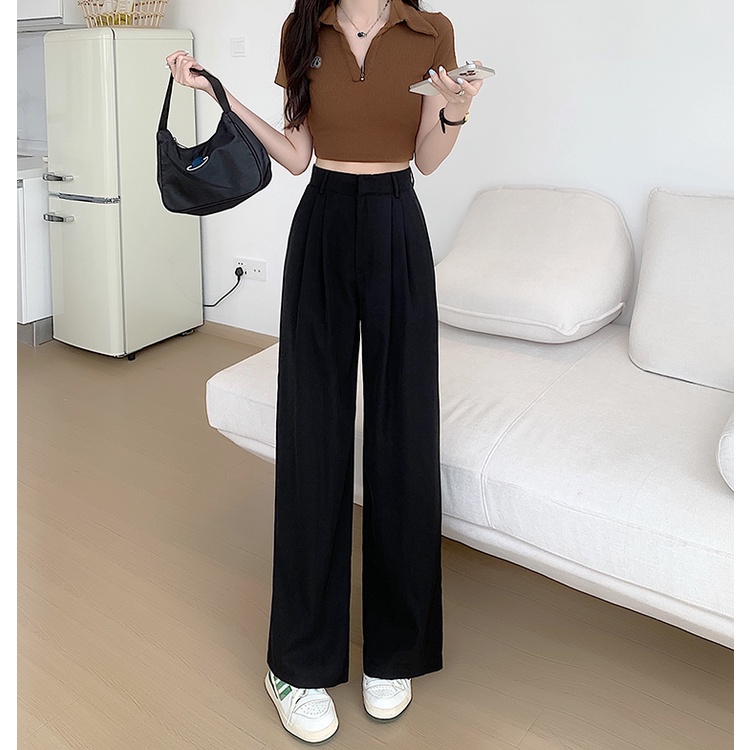 Quần dài ống rộng SUXI lưng cao phong cách mùa hè thời trang cho nữ