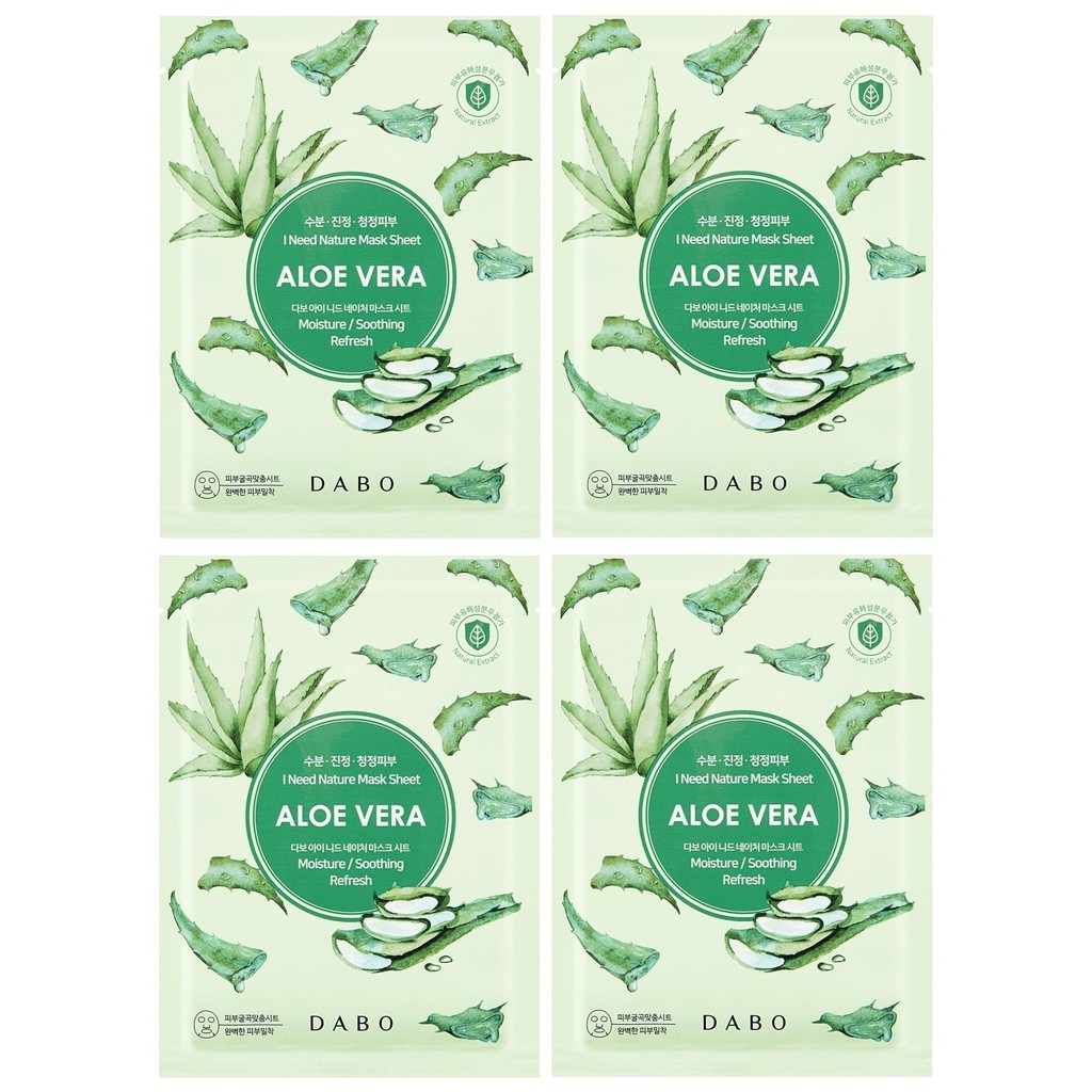 Combo 4 mặt nạ lô hội DABO ALOE I NEED NATURE Cao cấp hàn quốc 23ml/gói- Hàng chính hãng