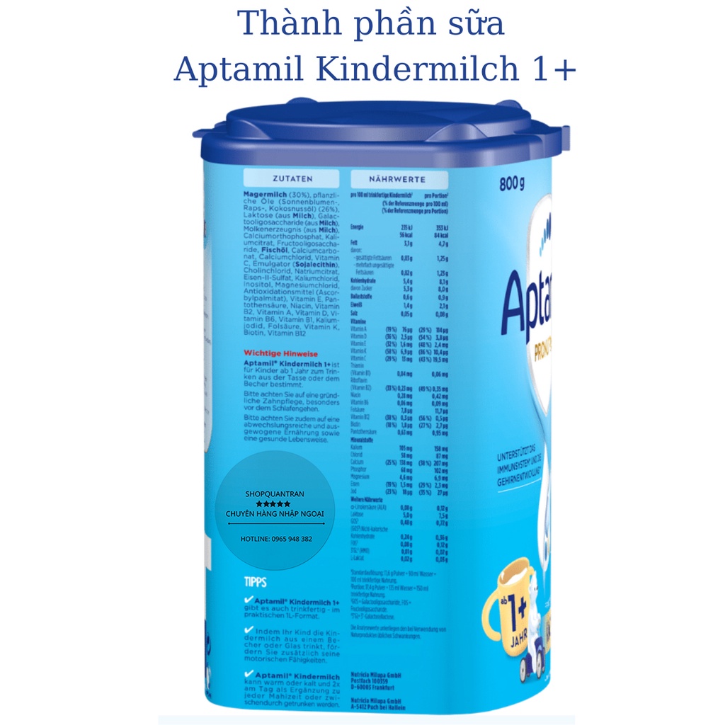 Sữa Aptamil Kindermilch Đức 1+, 2+ (Date 2023 Mẫu Mới) 800G Chính Hãng Giá Tốt