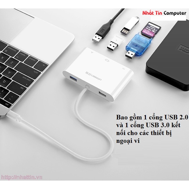 Cáp chuyển đổi USB Type C to VGA + Hub USB 2.0 & USB 3.0 hỗ trợ Lan 10/100Mbps chính hãng Ugreen 30439