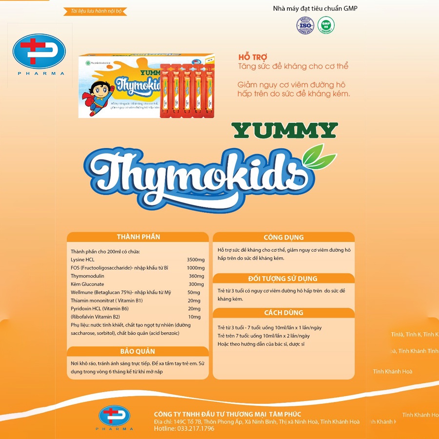 Siro YUMMY THYMOKIDS Hỗ Trợ Sức Đề Kháng Cho Cơ Thể TÂM PHÚC PHARMA Giảm Nguy Cơ Viêm Đường Hô Hấp