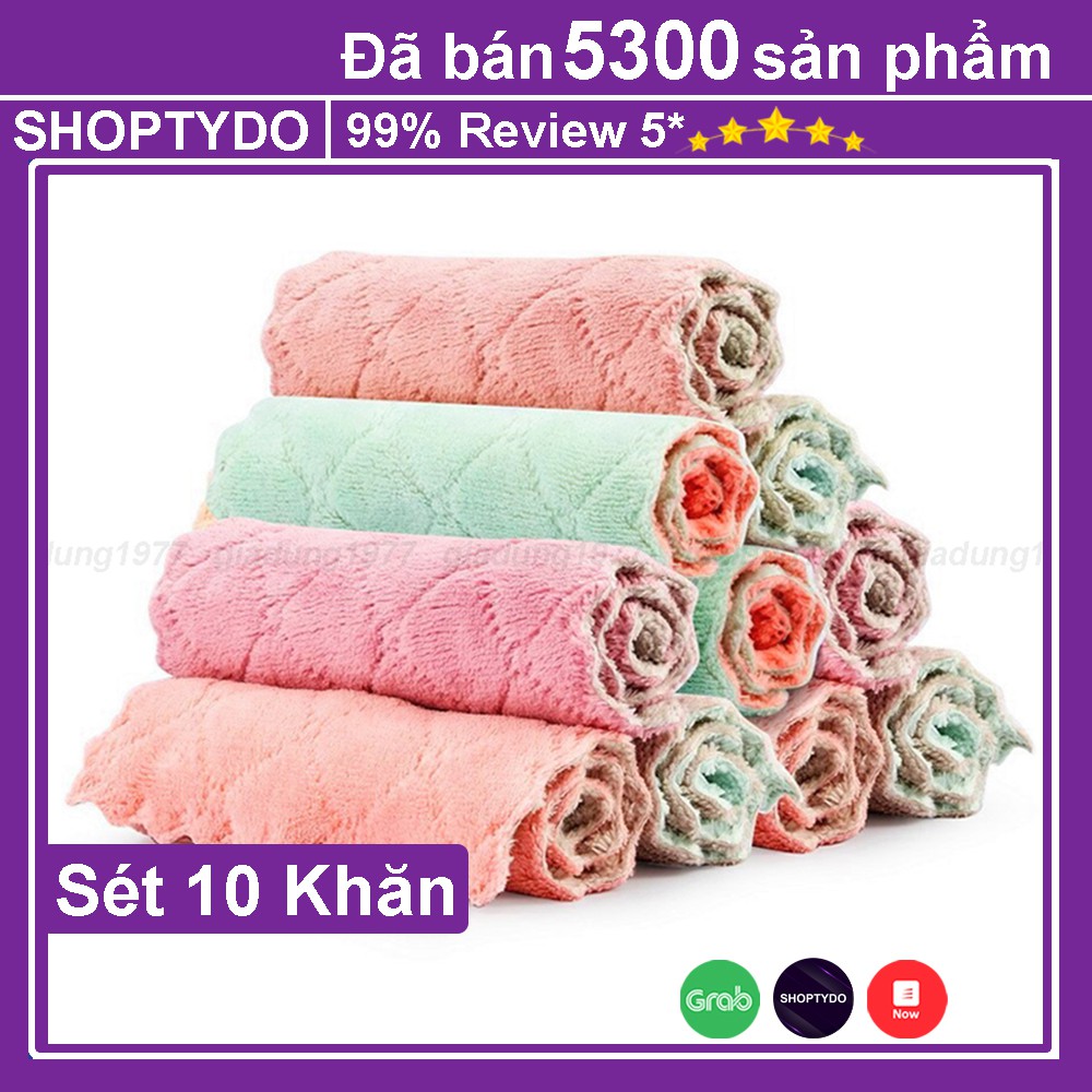 Khăn lau bếp 2 mặt SHOPTYDO sét 10 chiếc thấm hút tốt nhanh khô, khăn lau bếp đa năng mềm mại size lớn