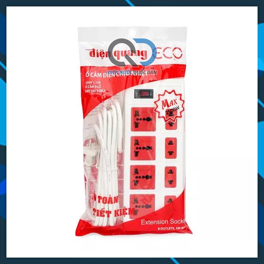 Ổ cắm Điện Quang có dây - 8 lỗ cắm