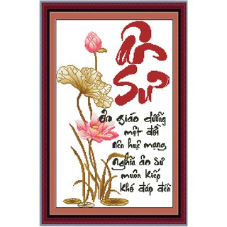 Tranh thêu thư pháp Ân Sư (Hoa Sen) TP045