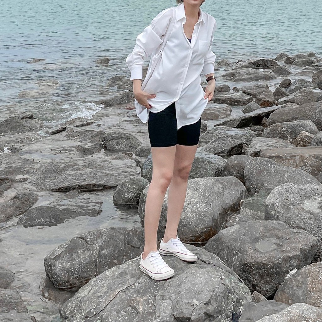 Hàng Thiết Kế QuDu Quần Short Thun Lửng Biker Ngố Màu Đen/ Da Bóng Chất Thun Dày Dặn Chất Đẹp Made In Việt Nam | BigBuy360 - bigbuy360.vn