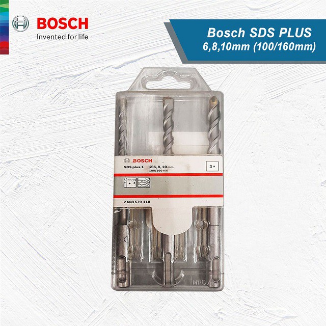 [CHÍNH HÃNG] Bộ 3 Mũi Khoan Bê Tông Bosch SDS+ Plus 1(6/8/10*160mm) (Mới), Giá Đại Lý Cấp 1, Bảo Hành Tại TTBH Toàn Quốc