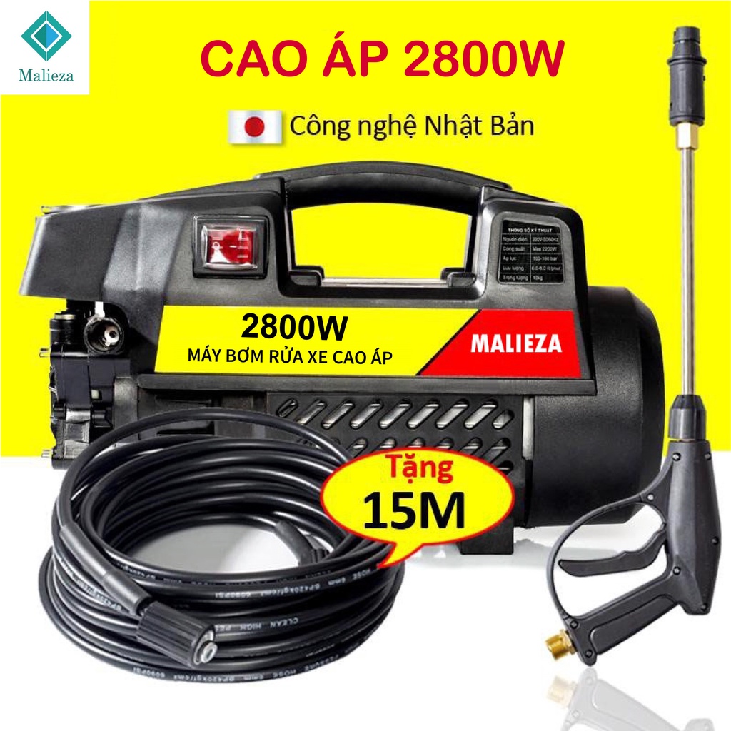 Máy rửa xe gia đình áp lực cao 2800W điều chỉnh áp lực bảo hành 24 tháng Malieza công nghệ Nhật Bản